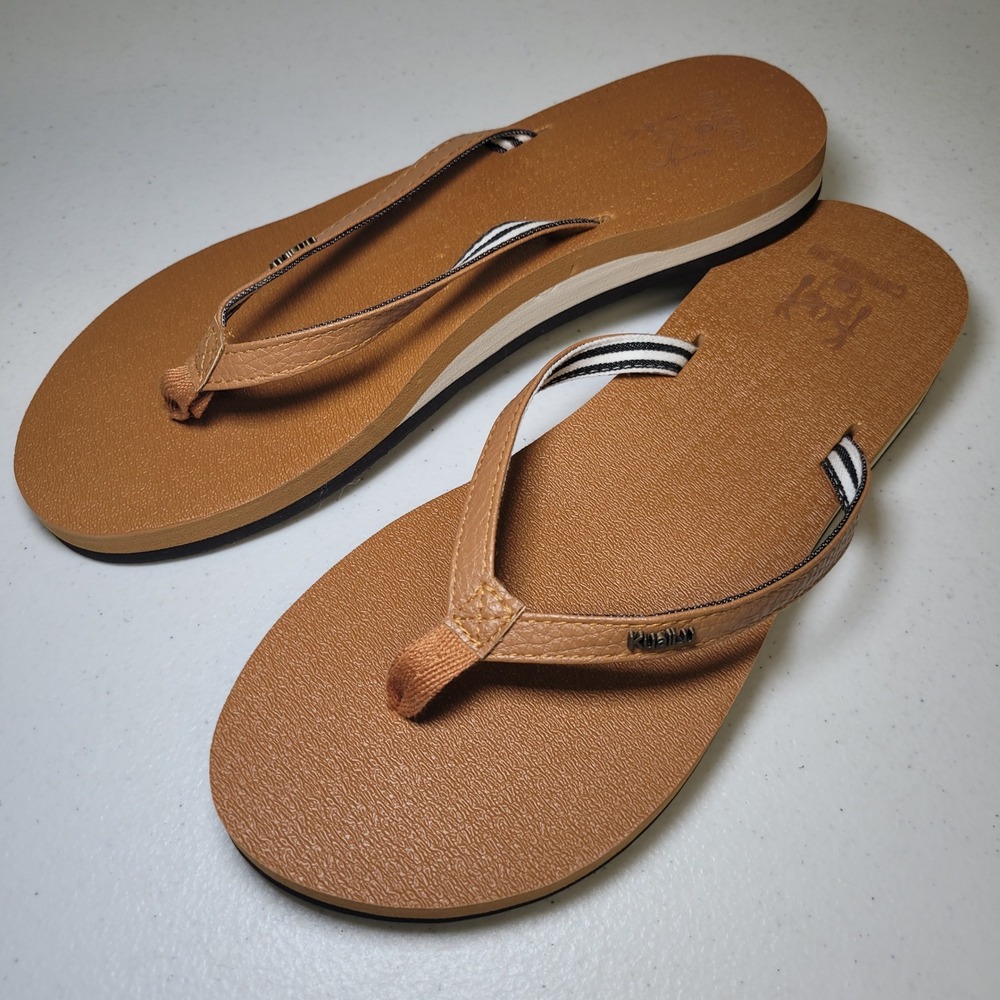 Kuailu Womens Flip Flops Brown Tan Thong Sandals Size 9